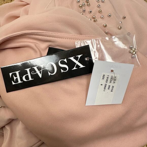 NEW Xscape Dress Beaded Chiffon Capelet Cape Overlay Embellished Blush 8 Event - Picture 13 of 15